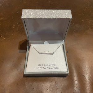 Women's Sterling Silve Necklace w/ Horizontal Bar Pendant 1/10 Ct. Diamonds